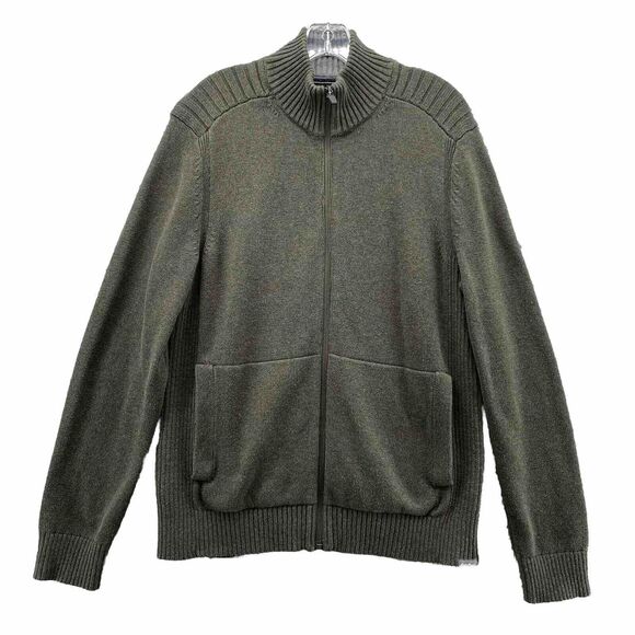 Eddie Bauer Sweater Mens Medium Military Green Cardigan Knit Full Zip Dad Casual - Picture 2 of 9